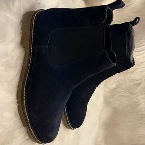 Blue suede low cut booties